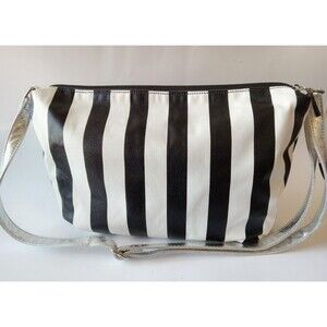Unbranded Black & White Striped Beetlejuice Inspired Bag w/ Silver Adj Strap